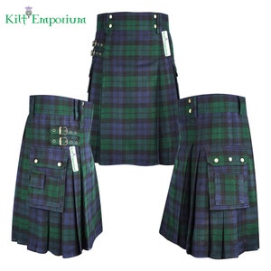 Premium Wool Blend Utility Kilt with Double-Sided Cargo Pockets - 8 Yards, 16oz Heavy Tartan Fabric - Handcrafted by Kilt Emporium