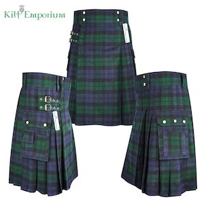 Premium Wool Blend Utility Kilt with Double-Sided Cargo Pockets - 8 Yards, 16oz Heavy Tartan Fabric - Handcrafted by Kilt Emporium