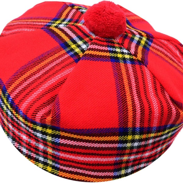 Kilt Emporium Royal Stewart Tartan Tam Hat - Traditional Tam O Shanter Hat Men Caps with Pompom - Classic Scottish Caps for Men