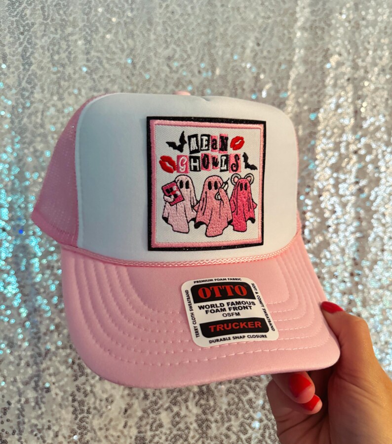 Mean Ghouls Trucker Hat | mean ghouls hat, Halloween, cute trucker hats, Halloween trucker hats, girly hat, gifts for her Pink/White