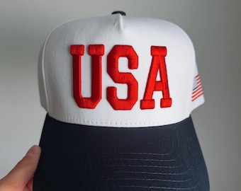USA Trucker Hat | America, patriotic hat, USA, American Flag, Americana, Fourth of July, Independence Day, summer hats, embroidered hat