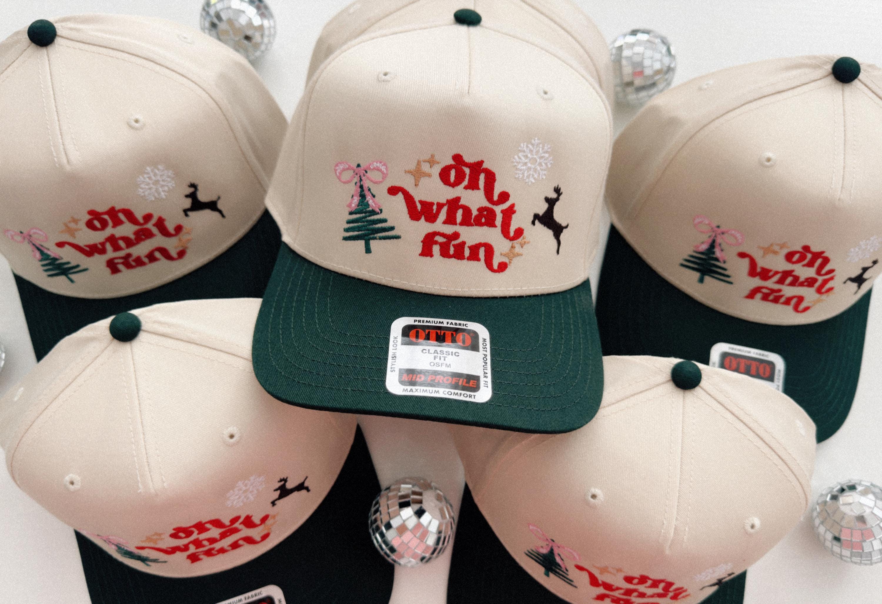 Embroidered Christmas Trucker Hat: Hunter Green Holiday Hat 