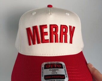 Merry Christmas Trucker Hat: Red Vintage Style, Puff Embroidery