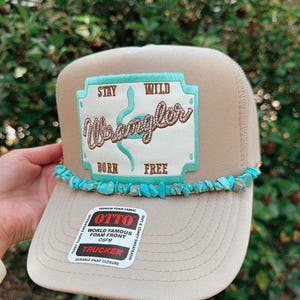 Stay Wild Western Trucker Hat | Stay Wild Born Free, patch trucker hat with chain, turquoise, coastal cowgirl, trucker hat, rustic cowgirl
