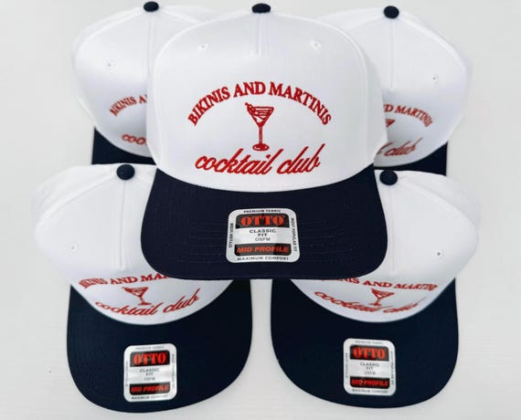 Bikinis and Martinis Trucker Hat | vintage style hat, cute trucker hats, summer trucker hat, bikinis, martinis, bachelorette, cocktail club