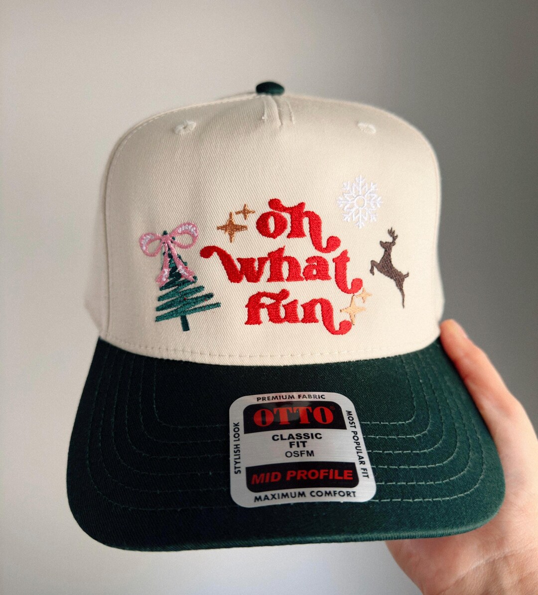 NWT Green Custom forest green Otto trucker hat Christmas embroidered patches Embroidered Christmas Trucker Hat: Hunter Green Holiday Hat  main image 3