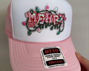 Merry & Bright Sequin Trucker Hat | Pink Christmas Holiday