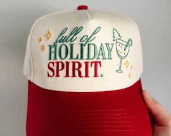 Holiday Spirit Trucker Hat | merry Christmas, embroidered hat, cocktail club, holiday hats, full of holiday spirit, cheers
