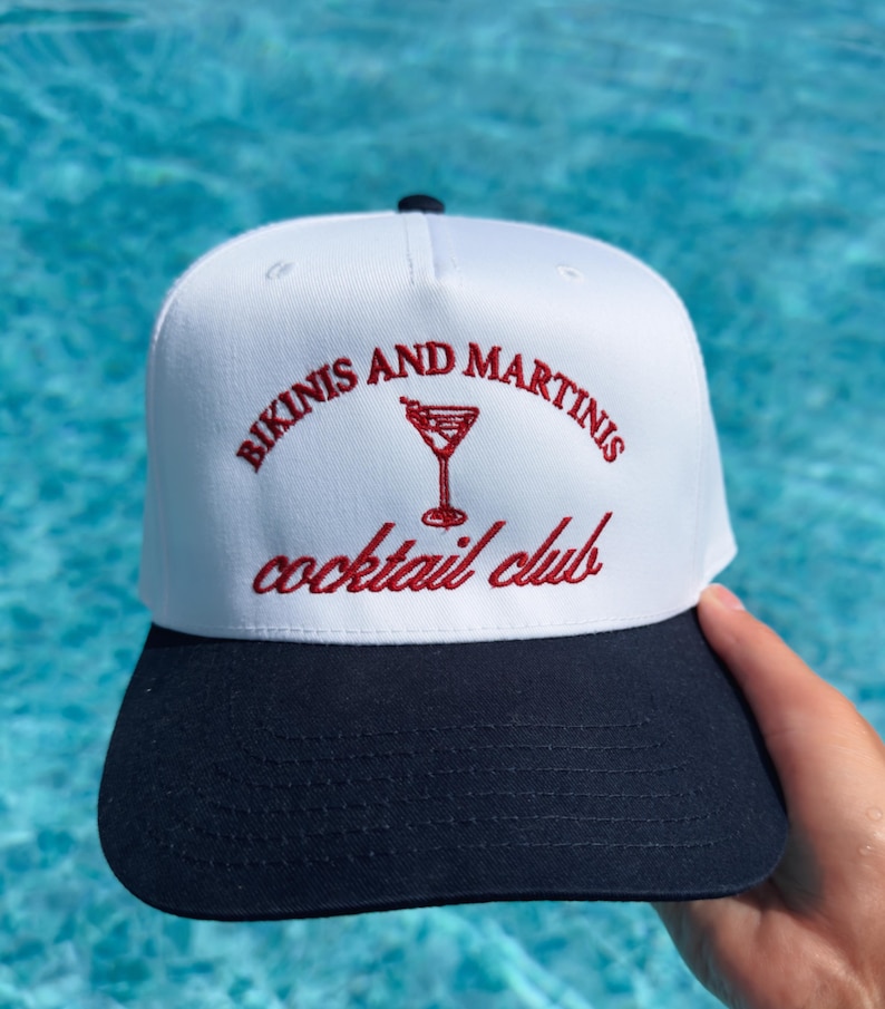 Bikinis and Martinis Trucker Hat | Cocktail Club, Summer Vacation image 2