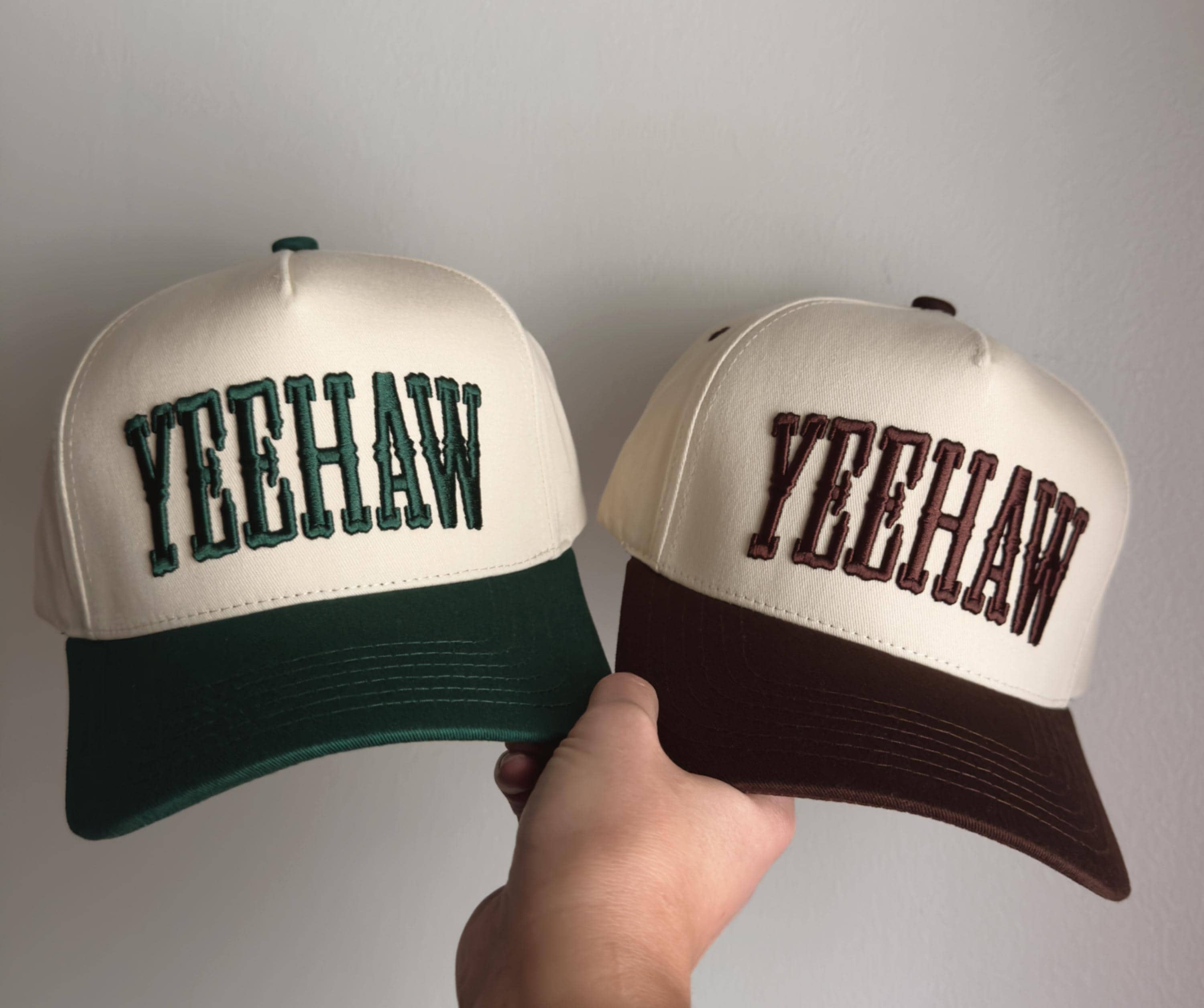 Retro 80s Yeehaw Puff Embroidered Cowboy Hat - Green & Beige - USA Embroidered Yee Haw Trucker Hat - Etsy main image 4