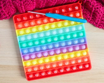 Regenbogen Popper Reihenzähler, 100 quadratischer Silikon Häkelstiche Zählring, Zählnummer, Reihenzähler, Popper, Popper, Zählknopf, Knopfset, Zählnummer