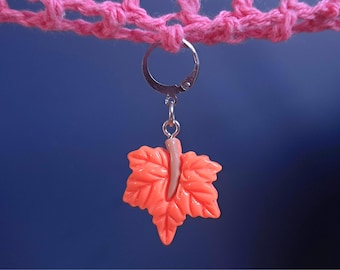 Maple Leaf Stitch Marker, Silver Plated Lever Back Crochet Notion, Resin Canadian Charm Progress Keeper, Row Marker Crochet Supplies Gift