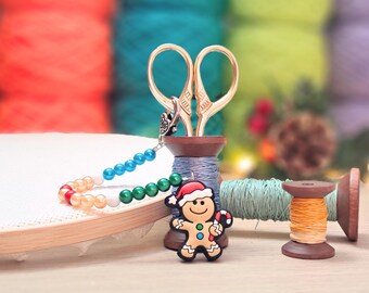 Porte-ciseaux de Noël bonhomme en pain d'épice avec perle de protection, support pour ciseaux, broderie, couture, crochet, tricot, sac cadeau
