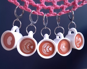 Kaffeetasse Maschenmarkierer, Versilbert Lever Back Crochet Notion, Resin Latte Fortschrittsanzeiger, Reihenmarkierer Häkelzubehör Geschenk