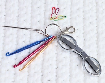 Reise-Häkel-Geschenk-Set, Notfall-Häkel-Set Schlüsselanhänger Lanyard Haken Mini Reisen Häkeln Kit Häkeln Notions Geschenk Schere Stichmarker