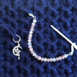 Fairy Crochet Hook Keeper Set, Adjustable Pink and Clear Beaded Tether, Leverback Stitch Marker Hook Lanyard, Giftable Yarny Notions Set