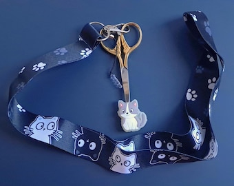 Cat Lanyard Scissor Protector Set, Crochet Knitting Embroidery Quilting Sewing Accessory Supplies, Crafter Gift Set, Lobster Clasp Notions