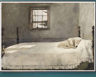 Master Bedroom by Andrew Wyeth - Printable Wall Art Download | Dog Sleeping Art Print | Minimalist Bedroom Décor