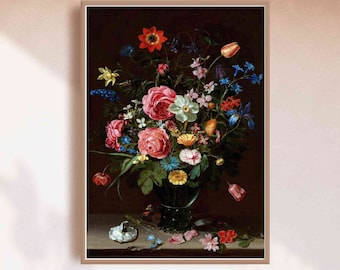Stimmungsvolle Blumenkunst | Vintage Wandkunst | Dark Academia Druck | Antike Wanddekoration | Blumen Wandkunst | Digitaler Download |