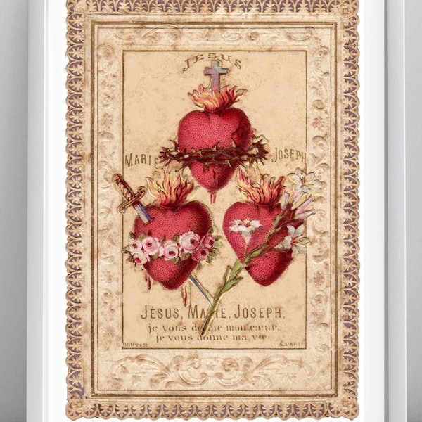 Three Hearts of the Holy Family Downloadable Print – Sacred Heart of Jesus, Immaculate Heart of Mary, Chaste Heart of St. Joseph