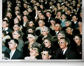 Vintage 1950s 3D Movie Audience – Retro Cinema Wall Art Printable, Restored Pop Culture Photo, Mid Century Digital Download