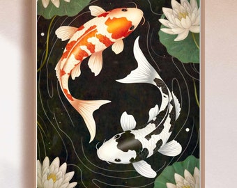 Japanese Koi Fish Zen Art Print - Minimalist Wall Decor