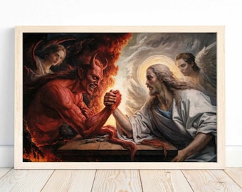 Jesus and Satan Divine Showdown Religious Art Print