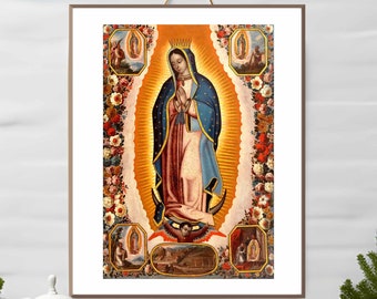 Impresión artística religiosa descargable de la Virgen María de Nuestra Señora de Guadalupe