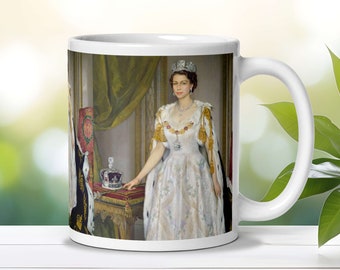 Queen Elizabeth II in Coronation Robes - Royal Monarchy Gift  - White glossy mug
