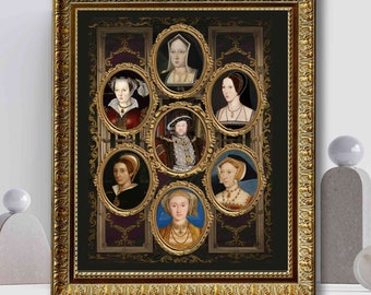 Henry VIII and Six Wives, Tudor Queens, Royal Family History Print