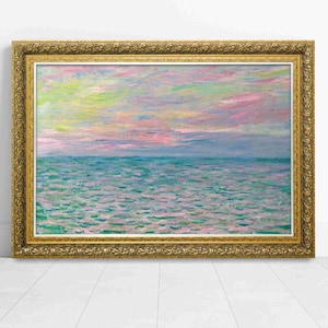 Cartel de Claude Monet, Puesta de sol en Pourville, Impresión de Monet, Decoración del hogar francés vintage, Arte de pared descargable