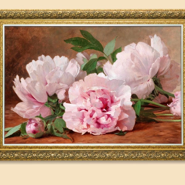 Peony Vintage Floral Painting - Peonies Flower Print - Pink Wall Art - Flower Prints - Kitchen Prints