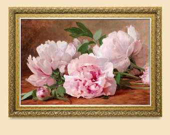 Pfingstrose Vintage Blumen Gemälde - Pfingstrosen Blumendruck - Rosa Wandkunst - Blumendrucke - Küchendrucke