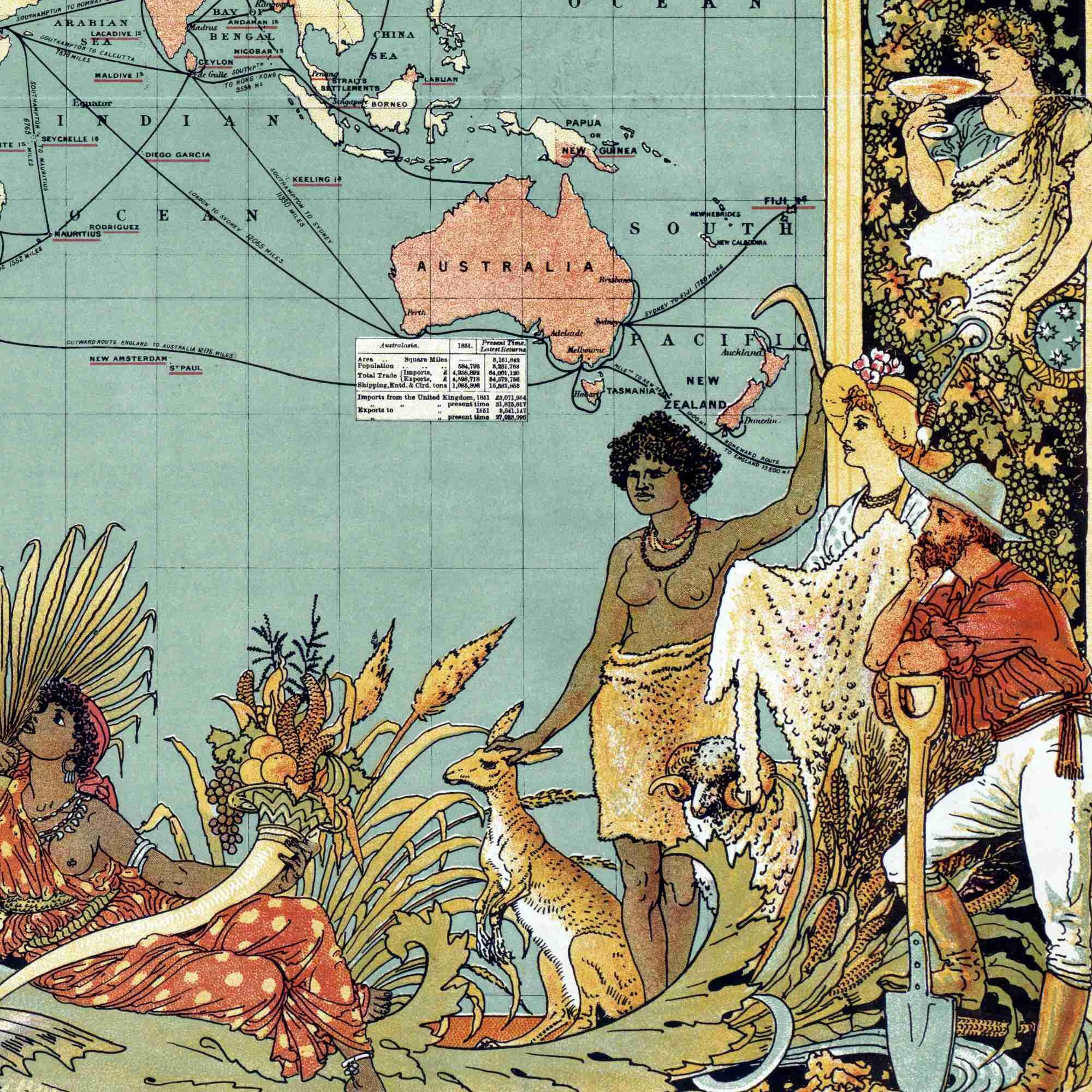 1886年大英帝国世界地図 - ウォルター・クレイン歴史版画