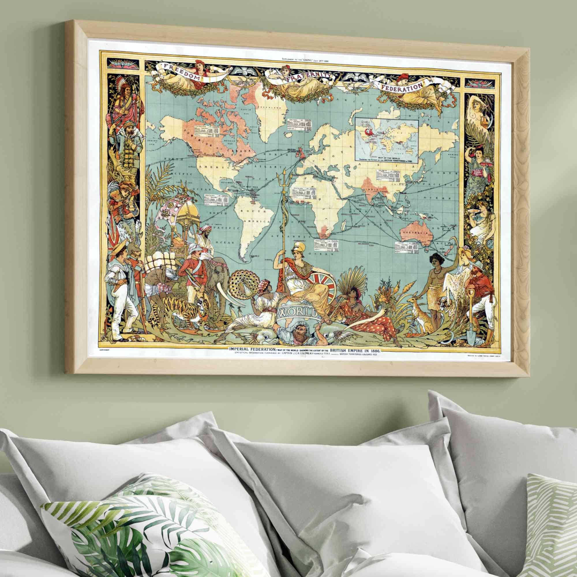 1886年大英帝国世界地図 - ウォルター・クレイン歴史版画