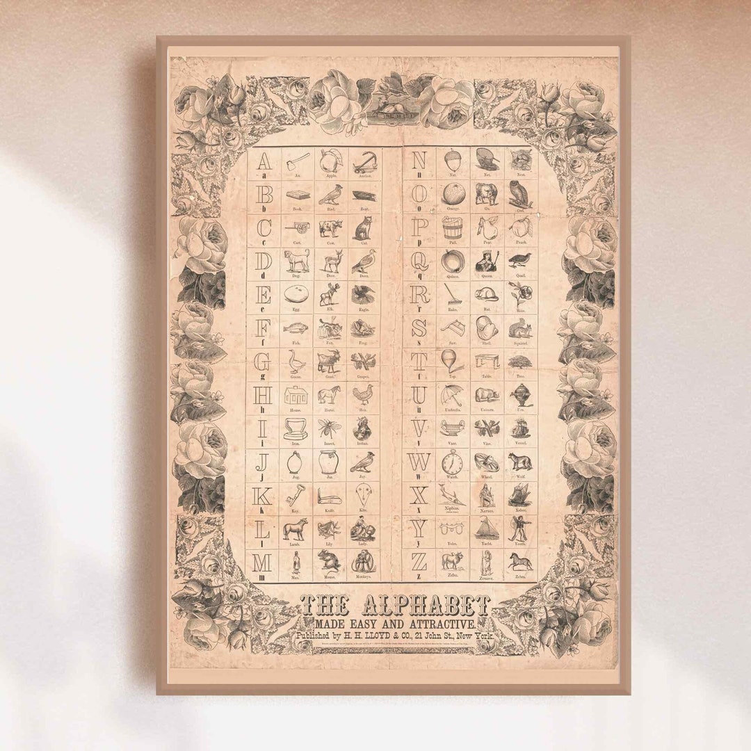 Alphabet Nursery Educational Vintage Wall Art Print, Digital Download ...