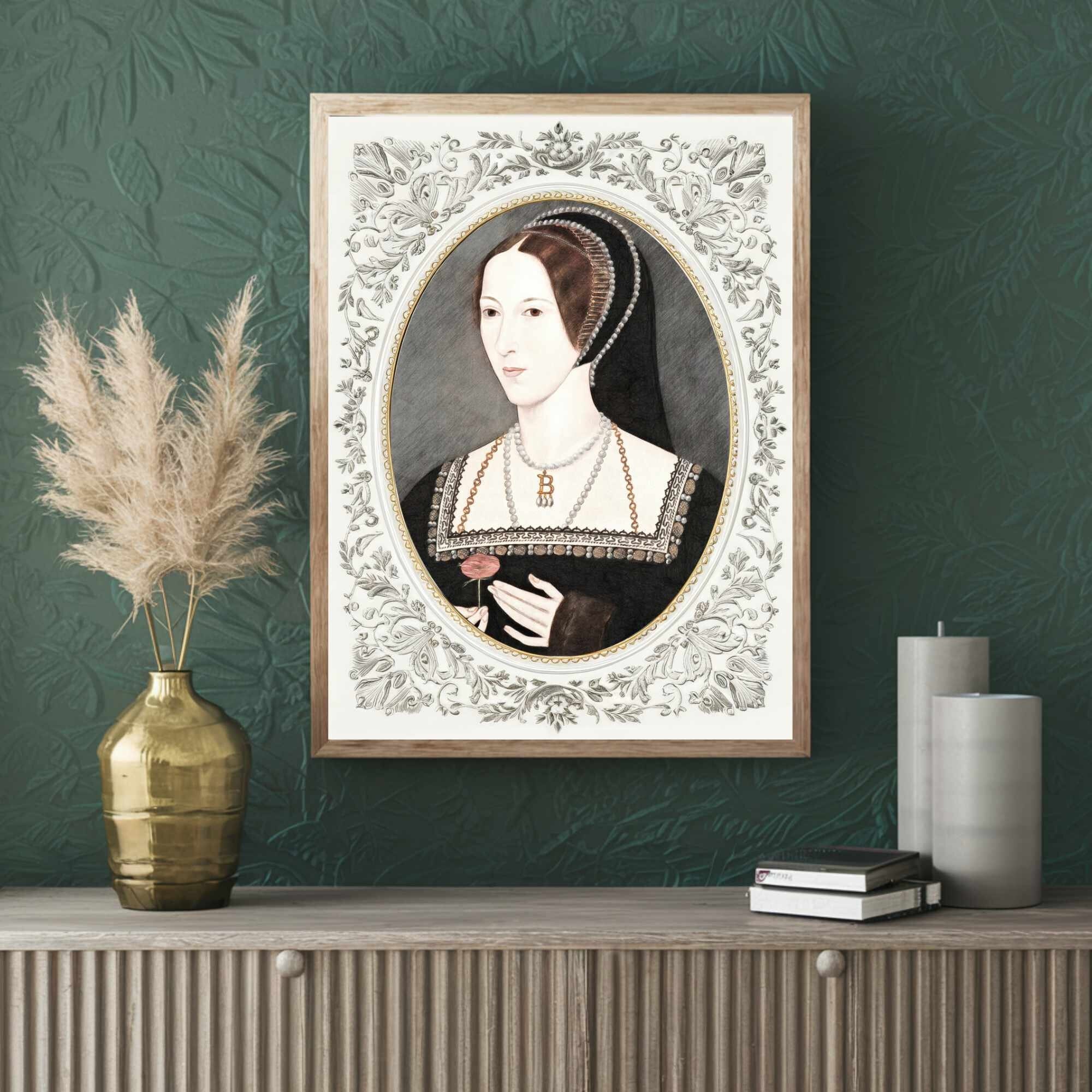 Anne Boleyn Sketch - Historical Queen Tudor Art Portrait Drawing History Henry VIII Wife Tudor Era Royal Woman Print