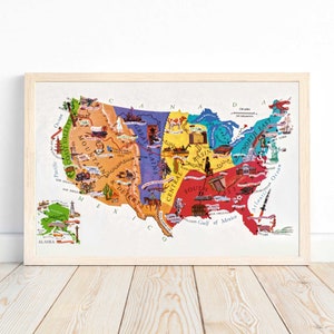 Mapa histórico e cultural ilustrativo dos Estados Unidos Impressão vintage - Explore a rica herança da América