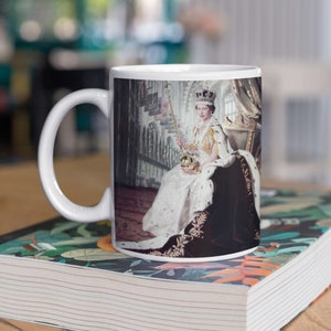 Queen Elizabeth II portrait | Queen Elizabeth Mug Print | British Royal Family | The Crown Art | White 11oz glossy mug