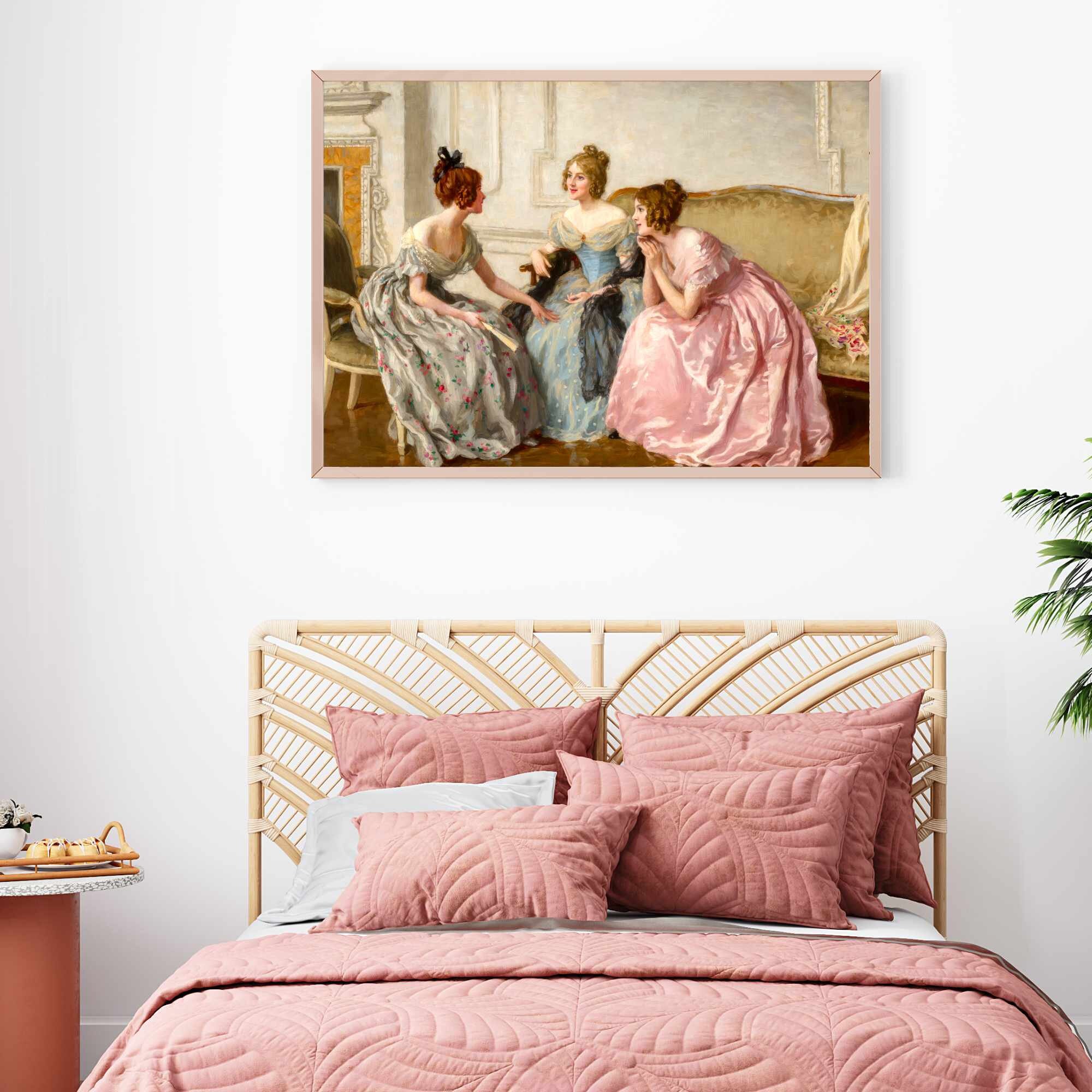 Elegant Victorian Ladies: Vintage Art Print of Three Women Engrossed in ...