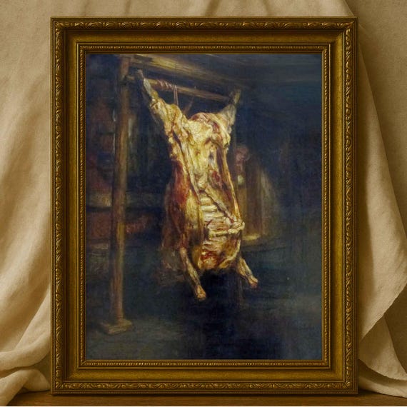 レンブラント「屠殺された牛」プリント可能なウォールアート - ダーク