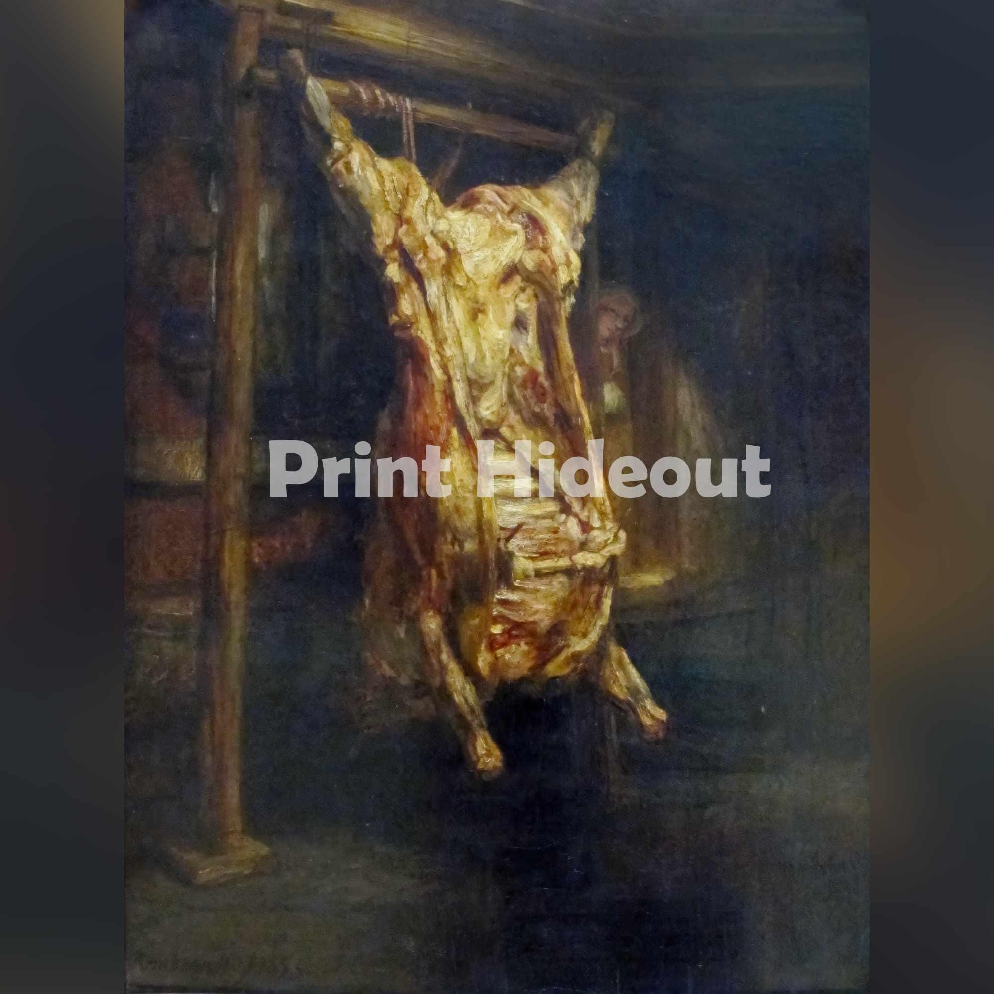 レンブラント「屠殺された牛」プリント可能なウォールアート - ダーク