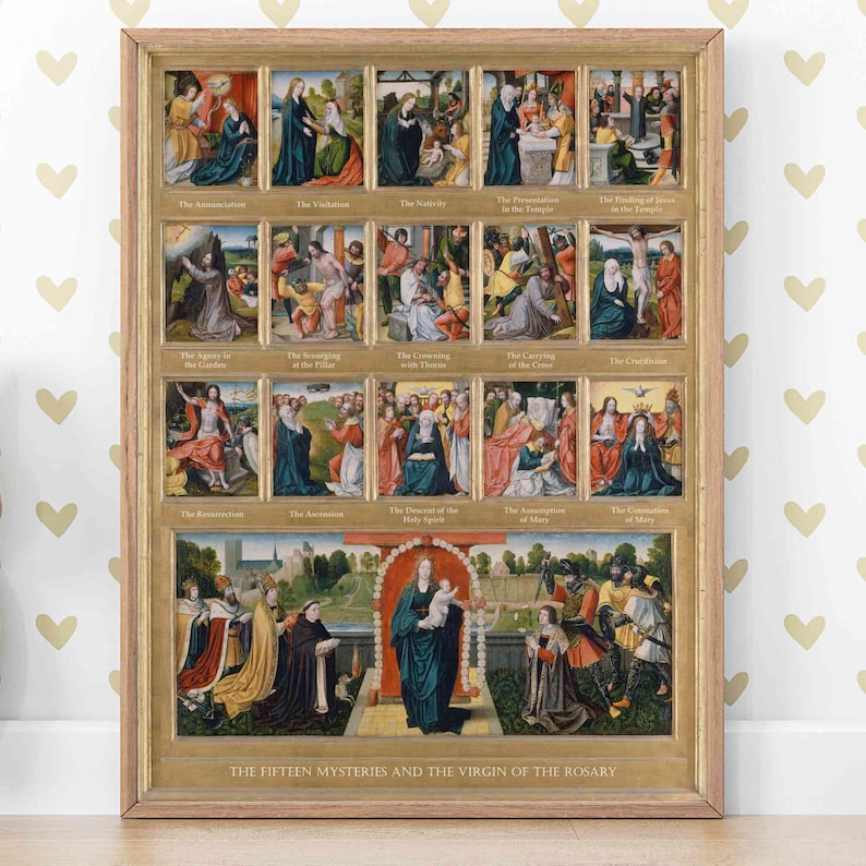 Fifteen Mysteries of the Rosary Wall Art – Annotated Catholic Print ...