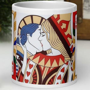 Tazza per amanti della Regina di Cuori – Design romantico moderno retrò con carte da gioco / Regalo unico per coppie, appassionati di carte e San Valentino
