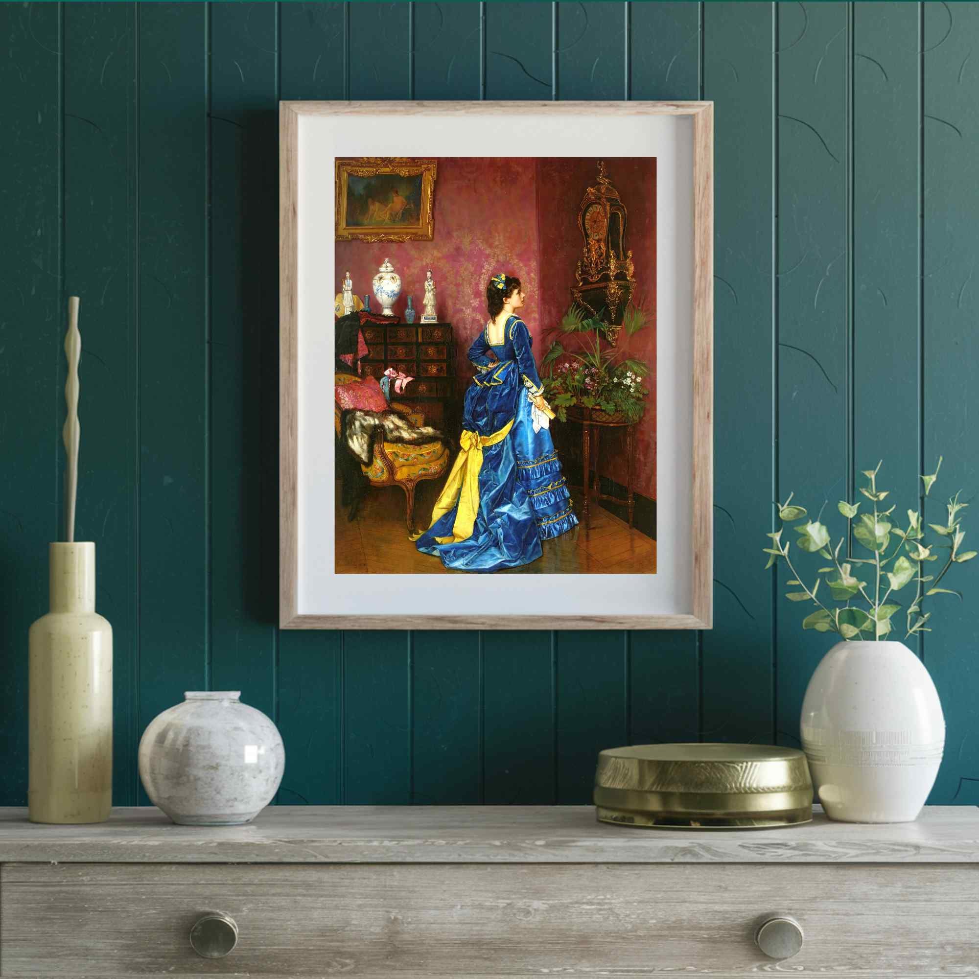 Victorian Woman in Blue Dress, Vintage Painting - Wall Art Dcor - Etsy