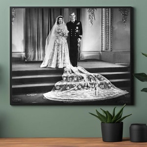 Vintage Royal Wedding: Black and White Print of Queen Elizabeth II and Prince Philip