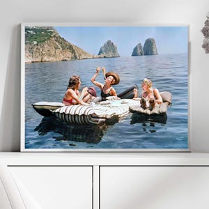 Women Eating Pasta on Lake - Funny Retro Picnic Wall Art Downloadable Print