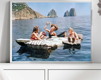 Women Eating Pasta on Lake - Funny Retro Picnic Wall Art Downloadable Print