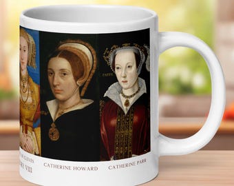Six Wives of Henry VIII  – Tudor History Gift, British Royalty Coffee Cup White Glossy Mug
