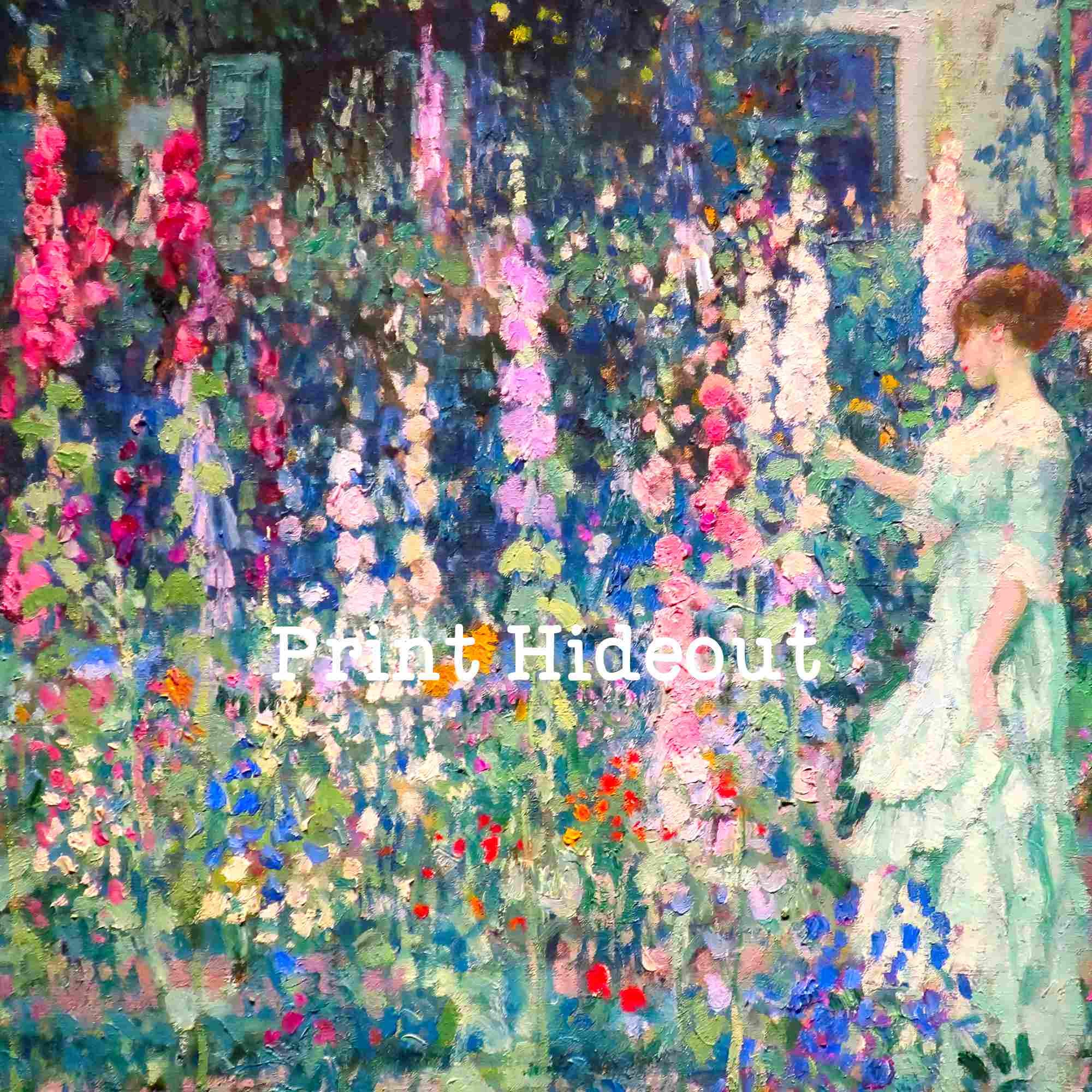 Hollyhocks Flower Garden With Woman - Vintage Oil Painting - Etsy